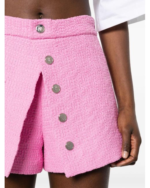 Maje Pink Overlapping-panel Tweed Shorts
