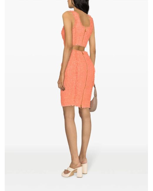 Balmain Orange Haut Crop En Tweed À Boutonnière