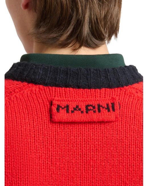 Marni Red Geometric-Intarsia Sweater for men
