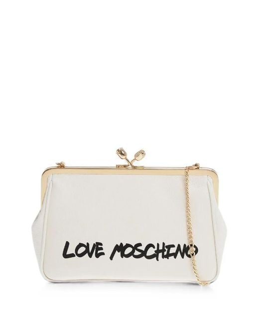 Moschino White Logo-Print Clutch Bag