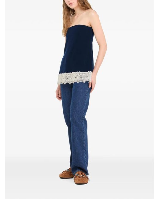 Alanui Blue Lace-Trim Strapless Top