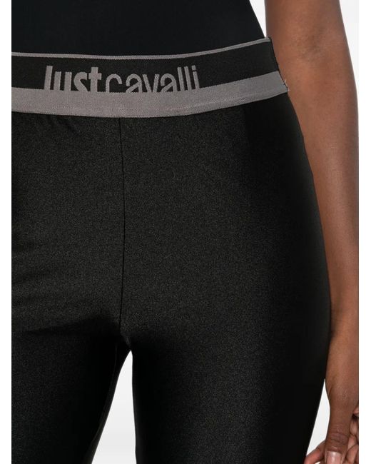 Just Cavalli Black Logo-Waistband Leggings
