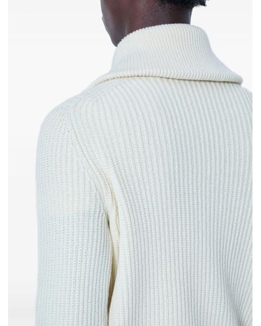 Moncler White Half-Zip Ribbed Sweater for men