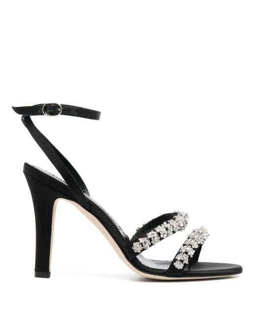 Manolo Blahnik Black 105Mm Crystal-Embellished Leather Sandals