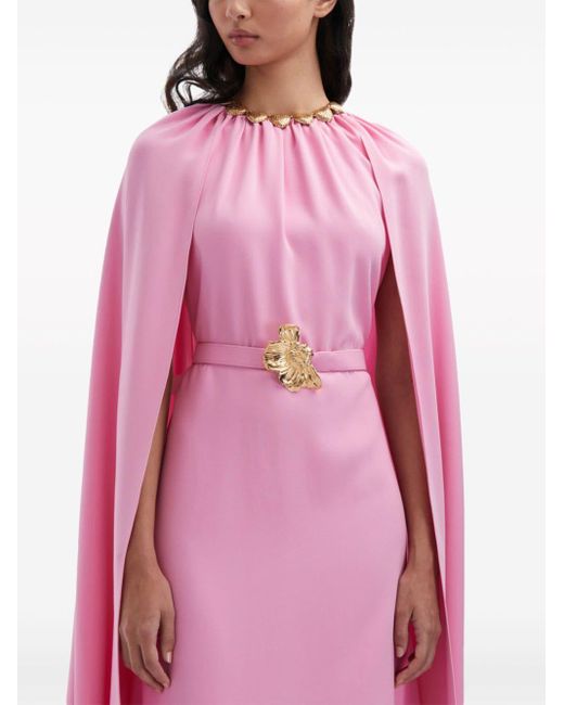 Vestido de fiesta con aplique floral Oscar de la Renta de color Pink