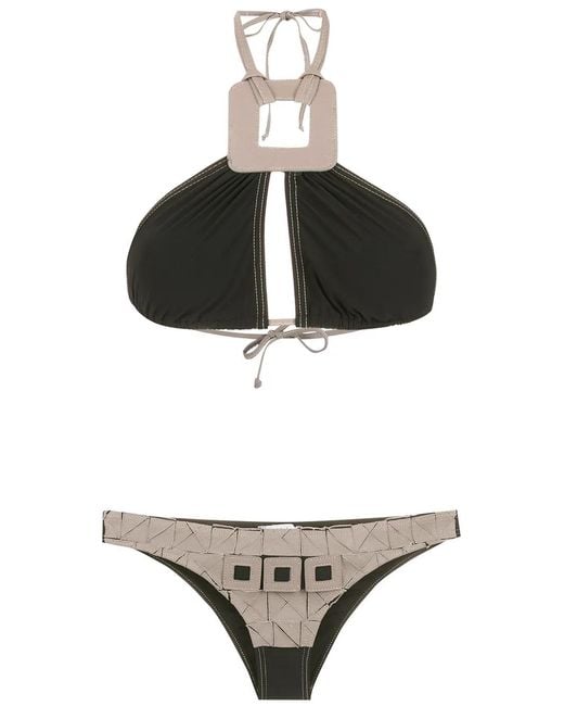 Amir Slama Black Geometric-Embellished Bikini
