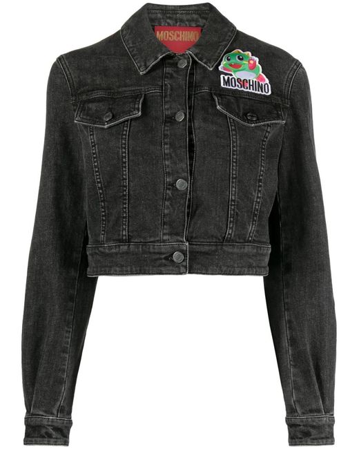 Moschino Cropped Denim Jack Met Patch in het Black