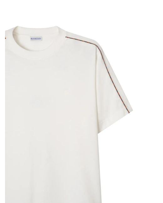 Burberry White Check Piping Cotton T-Shirt for men