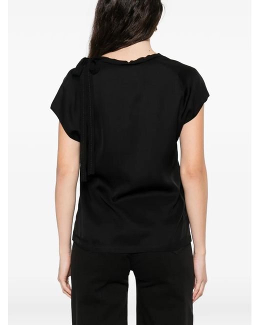 Pinko Black T-Shirt With Side Bow On The Neck