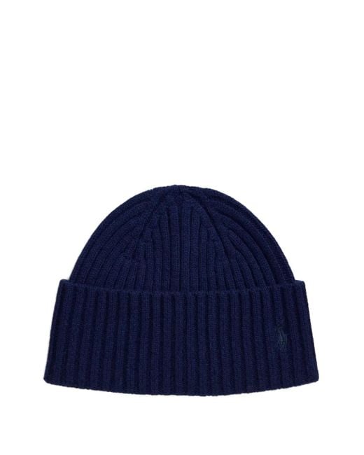 メンズ Polo Ralph Lauren リブカフス ウールビーニー Blue