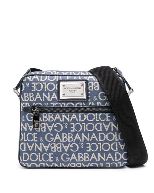 Borsa messenger con logo jacquard di Dolce & Gabbana in Blue da Uomo