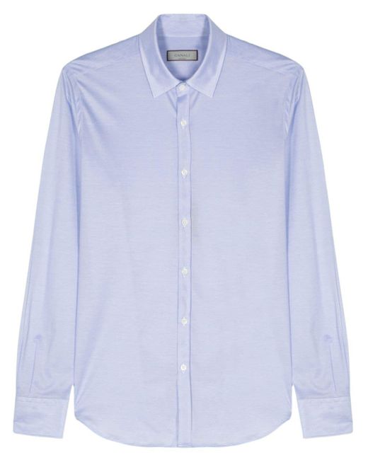 Canali Blue Long-Sleeve Cotton Shirt for men