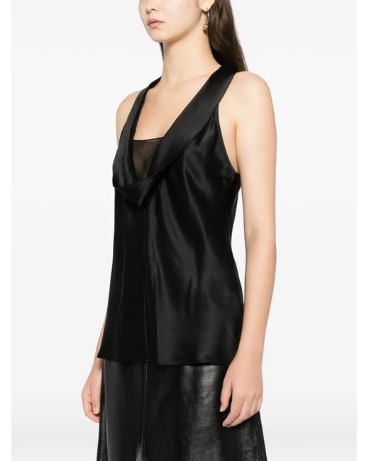 Helmut Lang Black U-Neck Silk Top