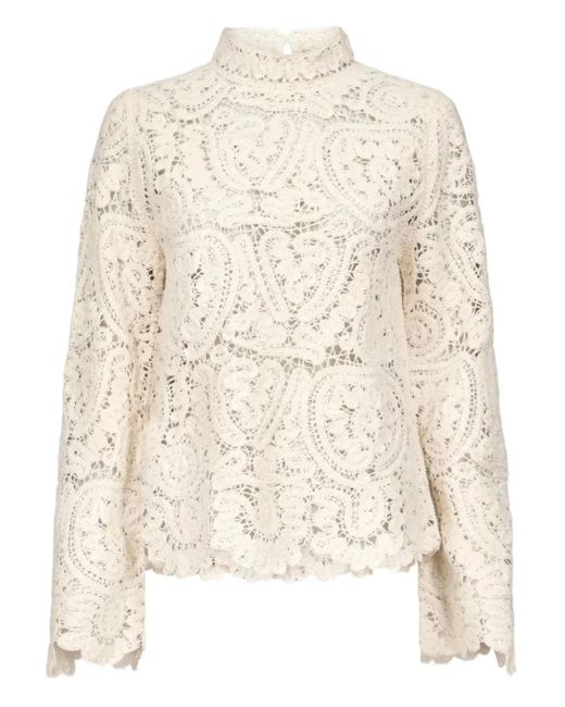Loulou de Saison Natural Wade Paisley-Pattern Velvet-Silk Top