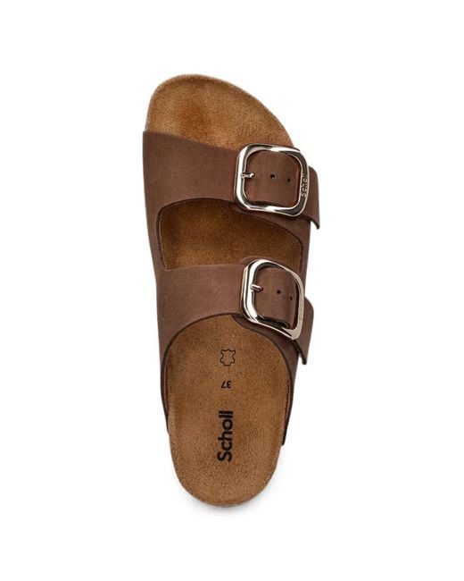 Scholl Brown Noelle Buckle-Fastening Slides