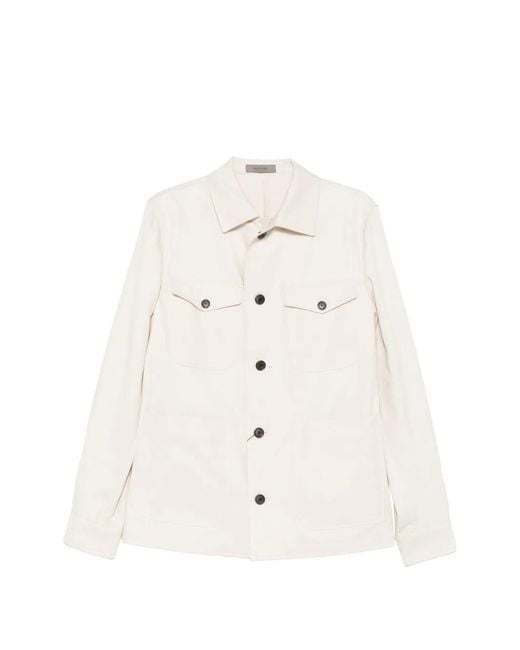 Corneliani White Buttoned Shirt Jacket for men