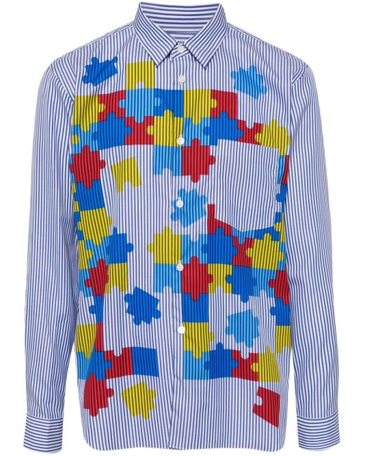 Comme des Garçons Gestreiftes Hemd mit Puzzle-Print in Blue für Herren