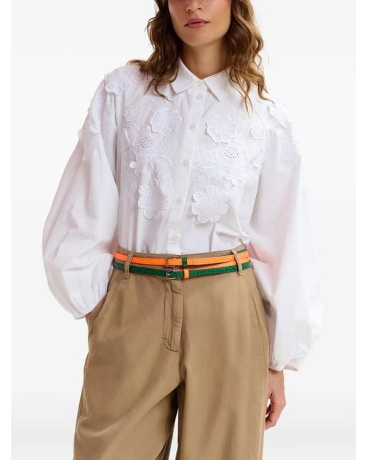 Essentiel Antwerp White Embroidered Balloon-Sleeve Shirt