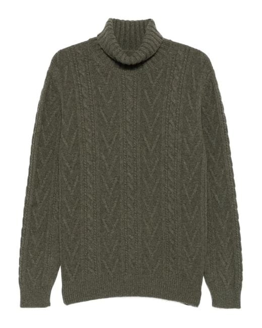 Fedeli Green Cable-Knit Turtleneck Sweater for men