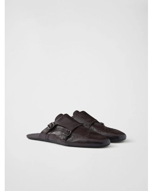 Prada White Shuffle Brogue-Embellished Leather Mules for men