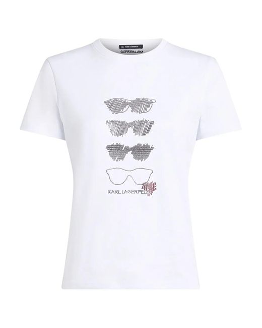 Karl Lagerfeld White Rhinestone Sunglasses T-Shirt