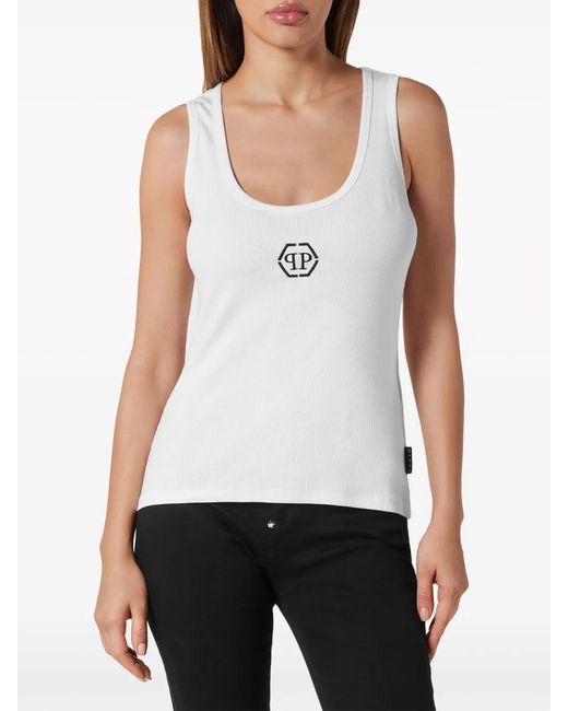 Philipp Plein White Tank Top Hexagon