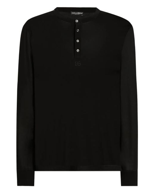 T-Shirt A Maniche Lunghe Con Bottoni di Dolce & Gabbana in Black da Uomo