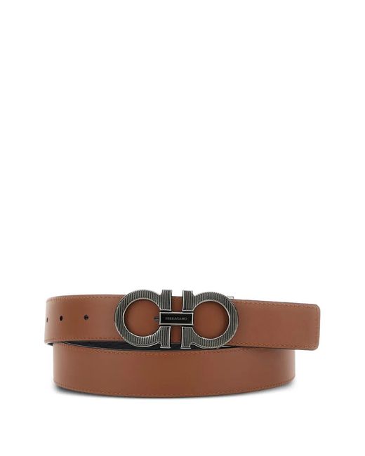 Ferragamo Brown Gancini-Buckle Leather Belt for men
