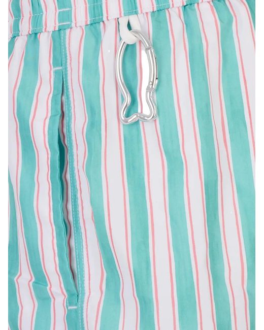 Fedeli Blue Striped Drawstring Swim Shorts for men