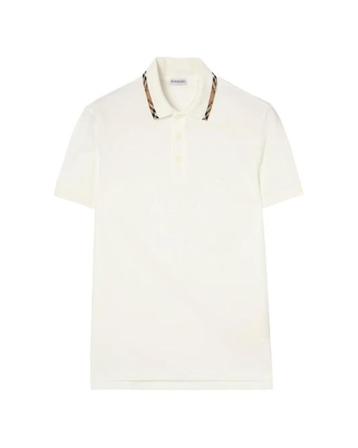 Burberry White Check-Trim Cotton Polo Shirt for men
