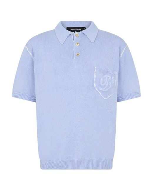 DSquared² Blue Short-Sleeves Embroidery-Logo Polo Shirt for men