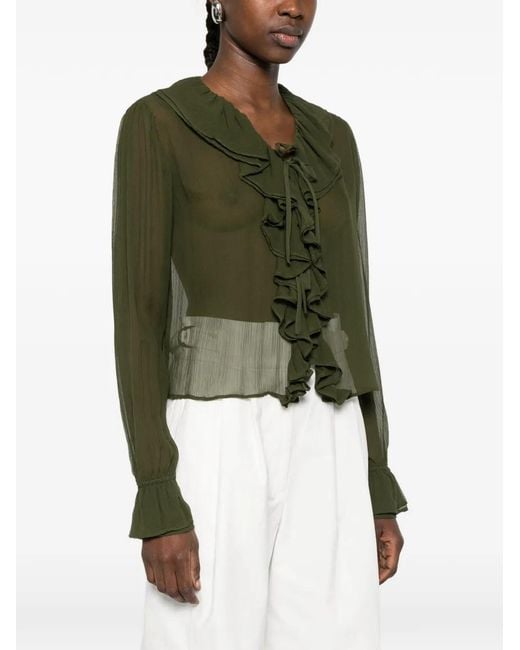 Bode Green Flounce Blouse