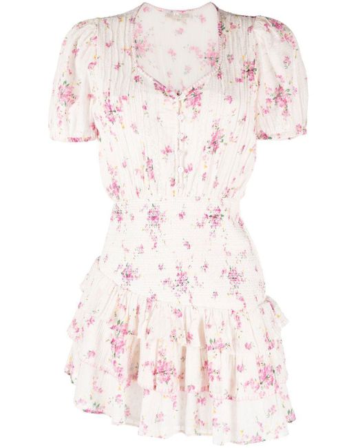 LoveShackFancy Short-sleeve Floral-print Dress in Pink | Lyst
