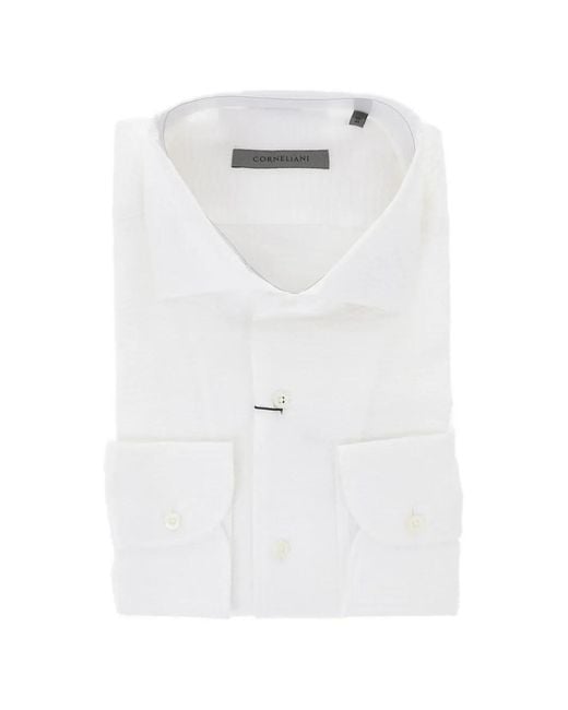 Corneliani White Spread-Collar Cotton Shirt for men