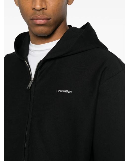 Calvin Klein Black Minimalist Hoodie With Full Front Zipper And Subtle Logo for men