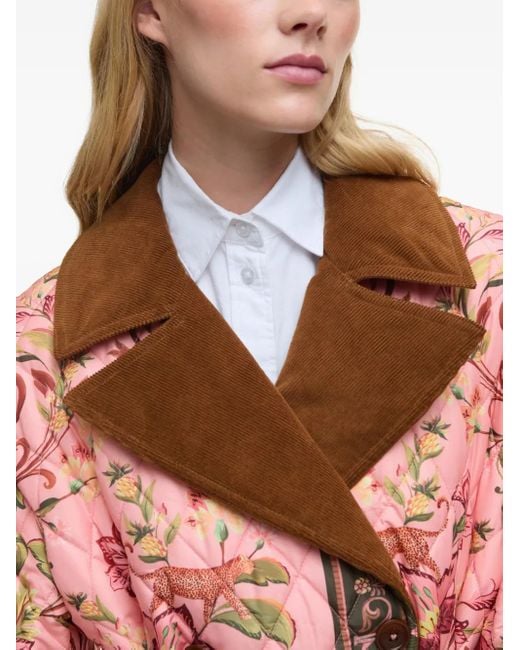 Farm Rio Pink X Barbour Cami Floral Quilted Belted Coat