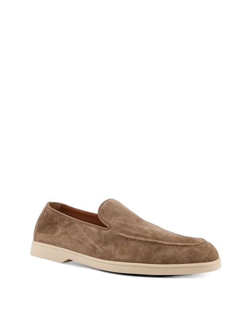 Doucal's Brown Rounded Stitching Suede Loafers for men