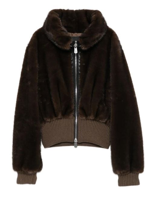 Pinko Black Cropped Jacket With Plush Faux Fur Texture