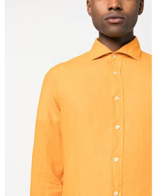 Fay Orange Chemise En Lin À Manches Longues for men