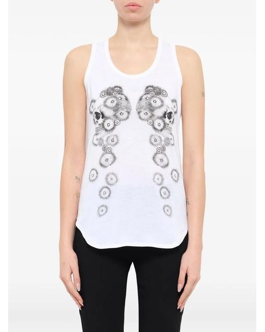 McQueen White Pom Skull-Printed Tank Top
