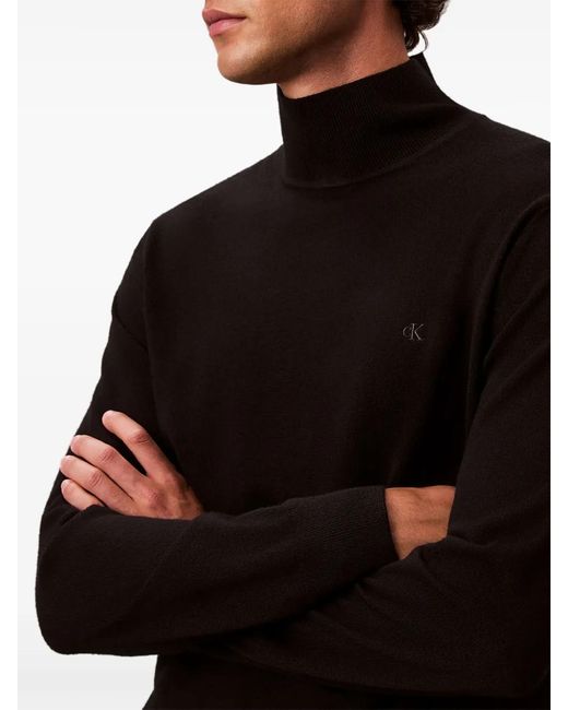 Calvin Klein Black Logo-Embroidered Roll-Neck Top for men