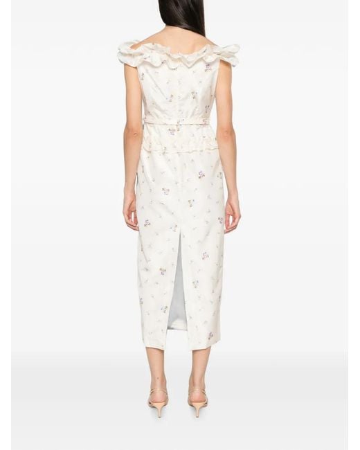 Alessandra Rich White Floral-Print Ruffled Dress