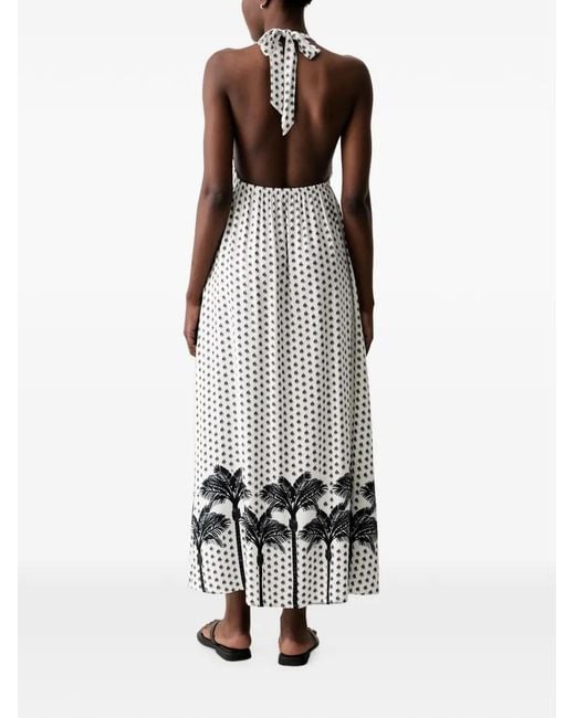 Marc O' Polo White Palm-Print Halterneck Dress