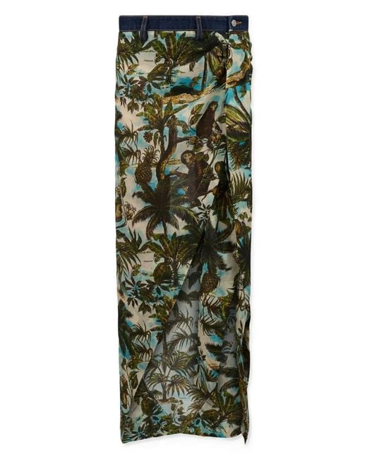 DSquared² Green Monkey Business Long Denim Skirt