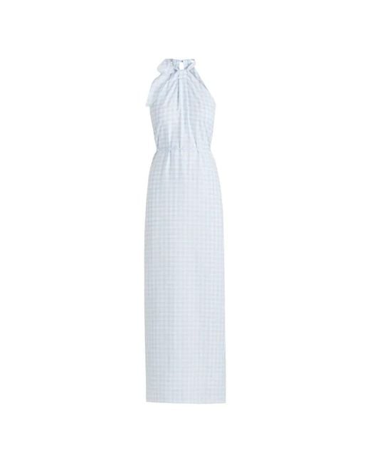 Scanlan Theodore White Gingham-Check Halterneck Maxi Dress