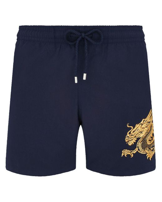 Vilebrequin Blue Jim Dragon-embroidered Swim Shorts for men