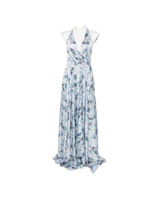 GIADA CURTI Blue Floral-Print Off-Shoulder Maxi Dress