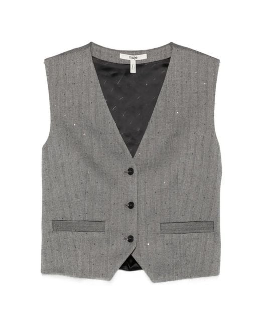 Chaleco A Rayas Con Botones Maje de color Gray
