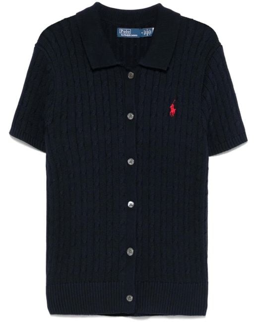 Polo Ralph Lauren Blue Poloshirt Mit Zopfmuster