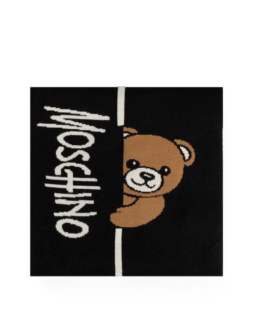 Moschino Black Teddy Bear Intarsia-Knit Scarf